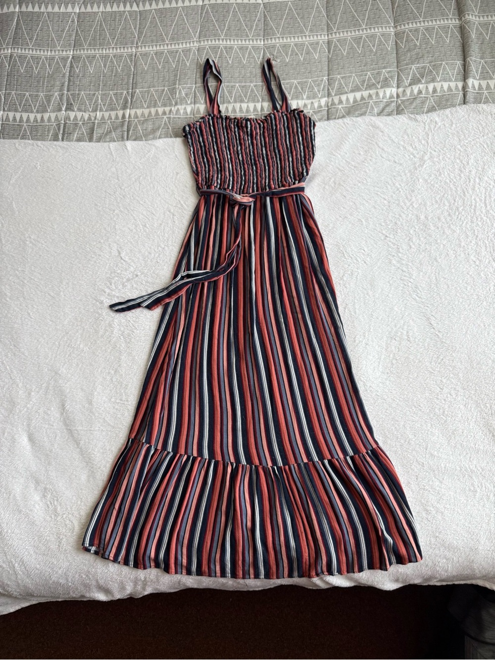 Women's  Striped Smocked Maxi Dress Medium
